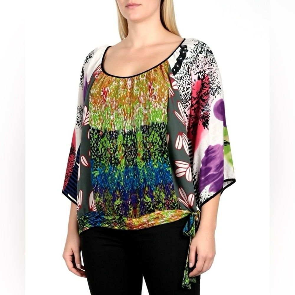 VTG Kaelyn Max II Abstract Floral Art To Wear Blouse Kimono Sleeves Sz 3X Artsy